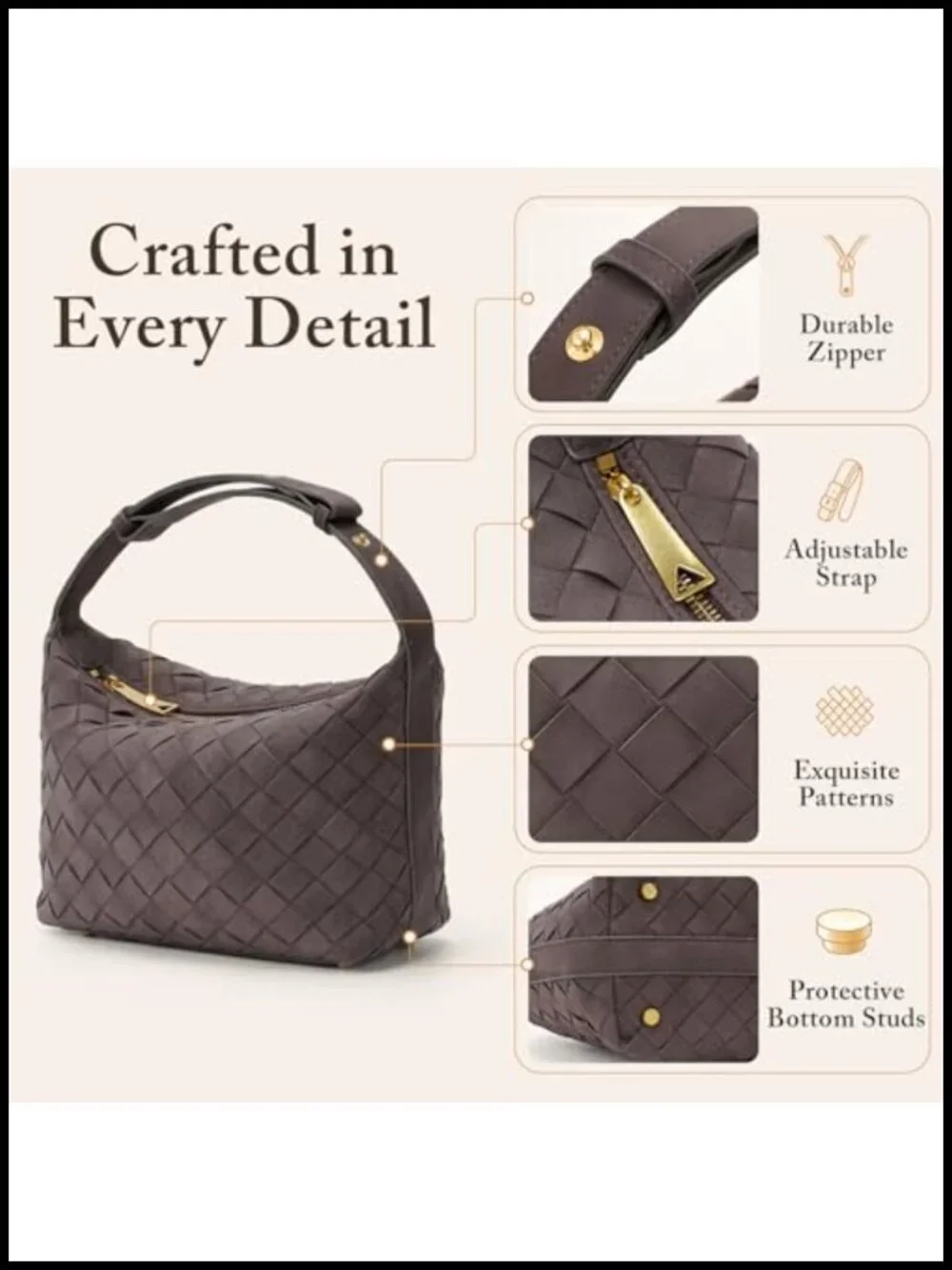 Handwoven Faux Suede Hobo Handbag with Adjustable Strap Shoulder Bag
